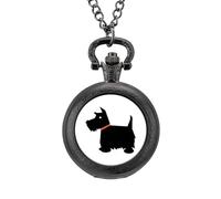 Scottish Terrier Dog Vintage Pocket Watch Alloy Pendant Watches Necklace Gift for Men Women Black-Style
