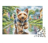 Scottish Terrier Jigsaw Puzzles 1000 Pc Recycled Paper Puzzle Yorkshire Terrier Wading in Stream by House for Adults Fun Present & Activity for Home Wall Decoration Gift 70x50cm/1000pcs