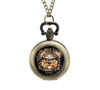 Scottish Terrier Mom Leopard Print Dog Pocket Watch Vintage Quartz Pocket Watches with Chain for Men Women Coppery-Style