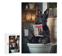 Scottish Terrier on The Toilet, 300 PCS Displayable Picture Puzzle, Festive Gift for Adults, with A Decorative Finished Picture