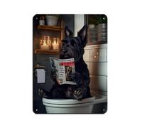 Scottish Terrier on The Toilet Retro Poster Metal Tin Sign Chic Art Retro Iron Painting Bar People Cave Cafe Family Garage Poster Wall Decoration 12x16inch(30x40cm)