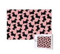 Scottish Terrier Pattern Pink Black,300 Pieces Wooden Jigsaw Family Game Jigsaw Puzzles for Adults Teens Home Decor