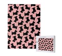 Scottish Terrier Pattern Pink Black,500 Pieces Wooden Jigsaw Family Game Jigsaw Puzzles for Adults Teens