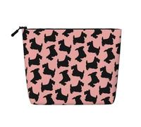 Scottish Terrier Pattern Pink Black, Cosmetic Bag Imitation Linen Makeup Bag Portable Travel Toiletry Bag