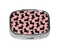Scottish Terrier Pattern Pink Black,Meta Pill Box 2 Compartment Medicine Case,Portable Organizer,Rectangle Meta Portable Organizer Pill Box 5 Compartment Medicine Case