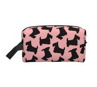 Scottish Terrier Pattern Pink BlackMakeup Trave Bag for Women,Cosmetic Large Capacity Organizer