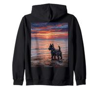Scottish Terrier Sunset Beach Scotty Dog Artwork Zip Hoodie