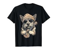 Scottish Terrier Ukulele Beanie Y2K Aesthetic Value Graphic T-Shirt, Men, Black, L