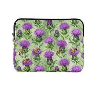 Scottish Thistle and Bumblebees Bee Green Laptop Sleeve Case 15-16 Inch Soft Lining Travel Laptop Bag Handbag for Work Journey