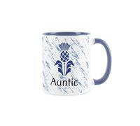 Scottish Thistle Auntie Mug - Blue & White Scotland Gaelic Souvenir Gift - Tea/Coffee Ceramic Cup Present