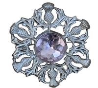Scottish Thistle Brooch, Silver-Tone, Yellow Crystal Centre, Celtic Design, Traditional Highland Pin, 3 x 3 Inch (Rose Pink)