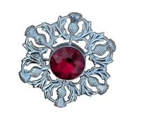 Scottish Thistle Brooch, Silver-Tone, Yellow Crystal Centre, Celtic Design, Traditional Highland Pin, 3 x 3 Inch (Ruby Red)
