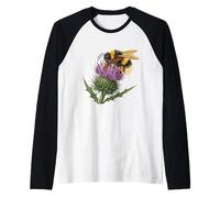 Scottish Thistle Bumblebee with Tartan Scarf Raglan Baseball Tee