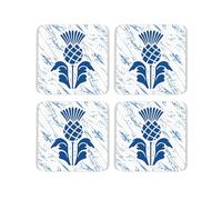Scottish Thistle Cork Coaster Set - Gaelic Scotland Souvenir Gift - Set of Four (4) Square Drinks Coasters