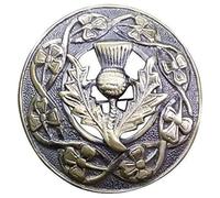Scottish Thistle Crest Brooch - Antique Finish - Highland Kilt Pins, Fly Plaid Pin Brooch 3"