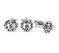 Scottish Thistle Cufflinks and Tie Bar Set for Men - Onyx Art TBC66 Silver-Tone Scotland Cuff Links and Tie Clip, Heritage Gift