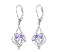 Scottish Thistle Earrings Sterling Silver Amethyst Thistle Flower Teardrop Earrings Purple Flower Drop Dangle Earrings Scottish Thistle Jewelry Gifts for Women Teens Girls