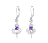 Scottish Thistle Earrings Sterling Silver Purple Thistle Flower Dangle Earrings Jewellery Birthday Gifts for Women