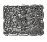 Scottish Thistle Kilt Belt Buckle - Celtic Knot Belt Buckle for Men Antique Finish, Highland Oval Mirror Design Buckle Chrome Finish - Made from Pewter (Piper Buckle, Silaver Antique)
