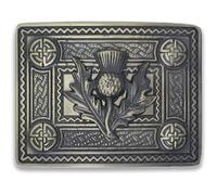 Scottish Thistle Kilt Belt Buckle - Celtic Knot Belt Buckle for Men Antique Finish, Highland Oval Mirror Design Buckle Chrome Finish - Made from Pewter (4 Demo Buckle, Brass Antique)