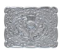 Scottish Thistle Kilt Belt Buckle - Celtic Knot Belt Buckle for Men Antique Finish, Highland Oval Mirror Design Buckle Chrome Finish - Made from Pewter (Piper Buckle, Chrome Finish)