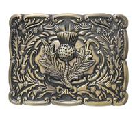 Scottish Thistle Kilt Belt Buckle - Celtic Knot Belt Buckle for Men Antique Finish, Highland Oval Mirror Design Buckle Chrome Finish - Made from Pewter (Piper Buckle, Brass Antique)