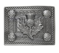 Scottish Thistle Kilt Belt Buckle - Celtic Knot Belt Buckle for Men Antique Finish, Highland Oval Mirror Design Buckle Chrome Finish - Made from Pewter (4 Demo Buckle, Silaver Antique)