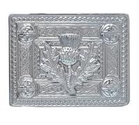 Scottish Thistle Kilt Belt Buckle - Celtic Knot Belt Buckle for Men Antique Finish, Highland Oval Mirror Design Buckle Chrome Finish - Made from Pewter (4 Demo Buckle, Chrome Finish)