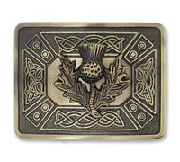 Scottish Thistle Kilt Belt Buckle - Traditional Celtic Knotwork Design in Antique Silver Finish - Classic Highland Wear Accessory for Men (Brass Antique)