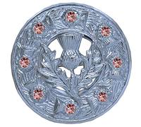 Scottish Thistle Kilt Brooch 3 Inch - Silver Finish with 8 Sky Blue Stones - Traditional Celtic Design Kilt Pin for Man, Highland Attire Women’s Shawls, Scarves & Fly Plaids (Pink)