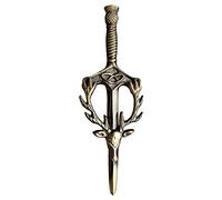 Scottish Thistle Kilt Pin Solid Steel with Brass Antique Finish 4" Highland Pins & Brooches Celtic Knot, Pin & Brooches, Swirl Celtic Knot Sword Needle Chrome 10cm (Kilt Pin Stag Deer Head 3.5")