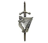 Scottish Thistle Kilt Pin Solid Steel with Brass Antique Finish 4" Highland Pins & Brooches Celtic Knot, Pin & Brooches, Swirl Celtic Knot Sword Needle Chrome 10cm (Irish Harp Kilt Pin (Queen Harp))