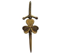 Scottish Thistle Kilt Pin Solid Steel with Brass Antique Finish 4" Highland Pins & Brooches Celtic Knot, Pin & Brooches, Swirl Celtic Knot Sword Needle Chrome 10cm (Shamrock Kilt Pin)