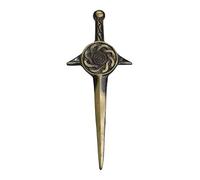 Scottish Thistle Kilt Pin Solid Steel with Brass Antique Finish 4" Highland Pins & Brooches Celtic Knot, Pin & Brooches, Swirl Celtic Knot Sword Needle Chrome 10cm (Celtic Knot Top Steel Pin)