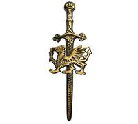 Scottish Thistle Kilt Pin Solid Steel with Brass Antique Finish 4" Highland Pins & Brooches Celtic Knot, Pin & Brooches, Swirl Celtic Knot Sword Needle Chrome 10cm (Welsh Dragon Kilt Pin)
