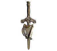 Scottish Thistle Kilt Pin Solid Steel with Brass Antique Finish 4" Highland Pins & Brooches Celtic Knot, Pin & Brooches, Swirl Celtic Knot Sword Needle Chrome 10cm (Harp Kilt Pin)