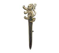 Scottish Thistle Kilt Pin Solid Steel with Brass Antique Finish 4" Highland Pins & Brooches Celtic Knot, Pin & Brooches, Swirl Celtic Knot Sword Needle Chrome 10cm (Lion Rampant Kilt Pin)