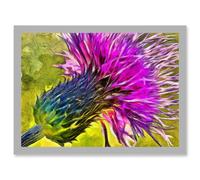 Scottish Thistle Purple Flower Vibrant Artwork Framed Wall Art Print A4 Artery8 Light Grey One Size