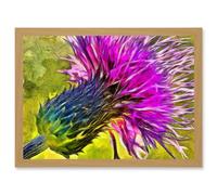 Scottish Thistle Purple Flower Vibrant Artwork Framed Wall Art Print A4 Artery8 Light Oak One Size