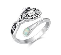 Scottish Thistle Ring 925 Sterling Silver Scottish Thistle Spoon Ring Adjustable Thumb Ring with Open Opal Scottish Thistle Jewelry Gift for Women Men