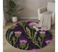 Scottish Thistle Round Rugs 90 cm Area Rugs Anti Slip Machine Washable William Morris Style Carpet Low Pile Rug Non-Shedding for Dining Room, Bedroom, Living Room, Green