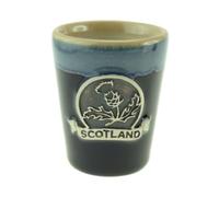 Scottish Thistle Scotland Banner Embossed Design Hot Piping Stoneware Shot Glass Cup - Traditional Scottish Christmas New Year Gifts - Blue