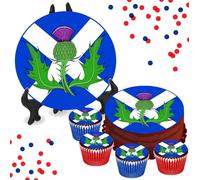 Scottish Thistle Scotland Flag 8 INCH Cake or Cupcake Icing Toppers - Cake Decorations Perfect For Cakes Brownies Cookies Muffins & More! (24 x Circle Cupcake Toppers (4cm x 4cm))