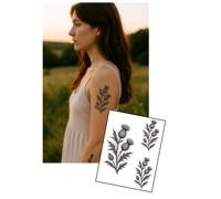 Scottish Thistle Temporary Tattoo Sheet - Striking Botanical Black Ink Design, 2 Sizes (14cm & 9cm) on A5 Sheet - Elegant Floral Fake Tattoos - 1 Sheet