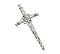 Scottish Thistle with Cross Guard Sword Design Kilt Pin Brooch, English Handmade Pewter, in a Personalised Box