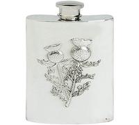 Scottish Thistles Hip Flask 6oz Fine English Pewter Engravable Kidney Shape