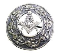 Scottish Traditional Fly Plaid Brooches - Antique Brass Finish, Various Designs - 3" Diameter (Antique - Masonic)
