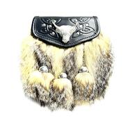 Scottish Traditional Semi Dress Gray Fur Celtic Embossed Sporran 3 Tassels with Chain Belt
