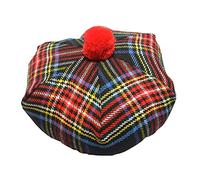 Scottish Traditional Tam o' Shatner Acrylic Wool Tammy Hat Pom Pom One Size Various Tartans Beret Balmoral Flat Kilt Bonnet (Black Stewart Tartan)