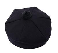 Scottish Traditional Tam o' Shatner Acrylic Wool Tammy Hat Pom Pom One Size Various Tartans Beret Balmoral Flat Kilt Bonnet (Plain Black)